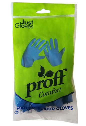 Перчатки резиновые Proff Comfort средний размер, голубые 1/12/144 Rubberex